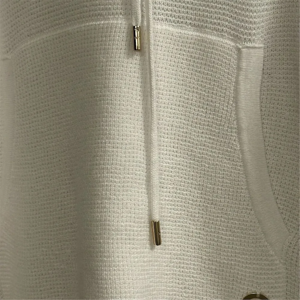 Michael Kors Women's White Ribbed Hoodie Sweater Size M‎ Pullover